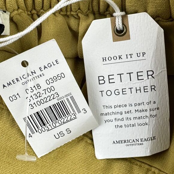 American Eagle Linen Blend Shorts Women S Mustard Yellow Belted Pleated Boho NEW - Picture 12 of 12